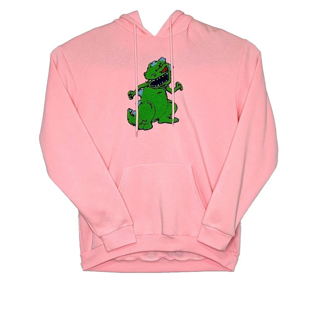 Nickelodeon Womens Size Large Pink Green Rugrats Reptar Drawstring Hoodie